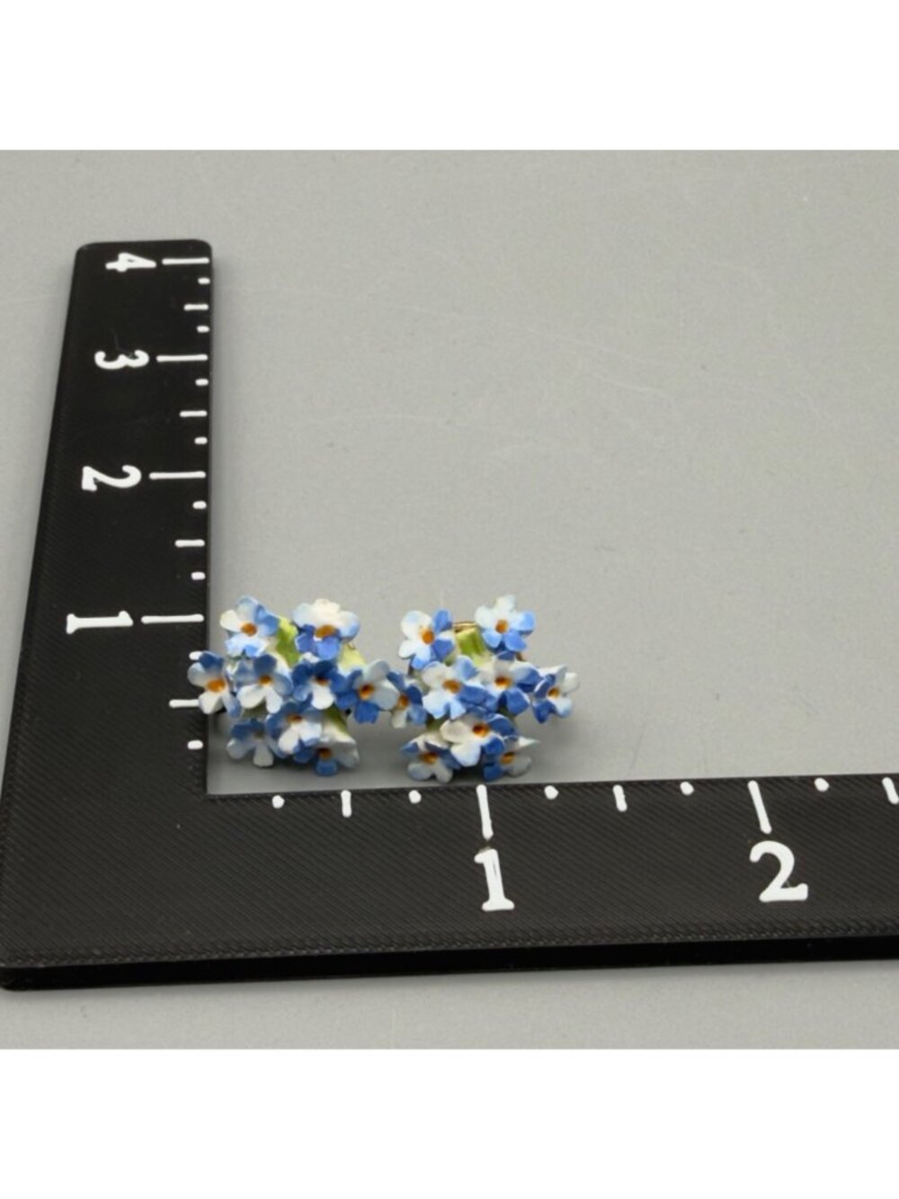 Vintage Denton England Blue Yellow Porcelain Flower Cluster Earrings Set of 2 - Picture 11 of 14